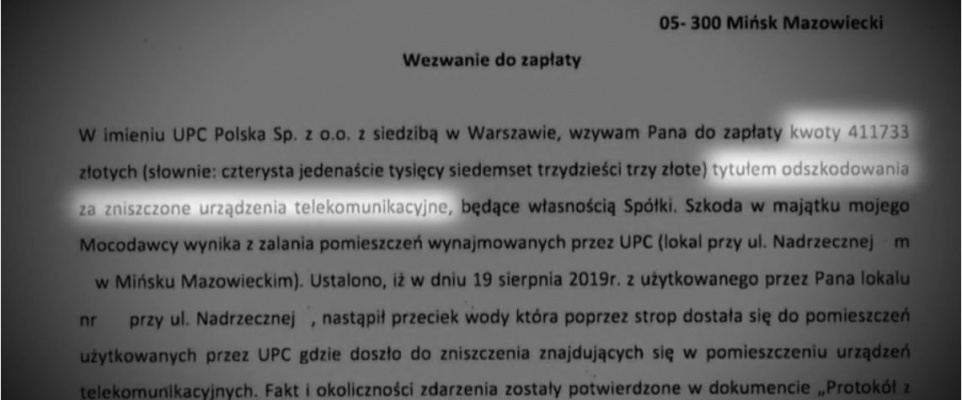 UPC trzymało swój sprzęt w lokalu pod wanną emeryta. Teraz wzywa go do zapłaty ponad 400 tys. zł